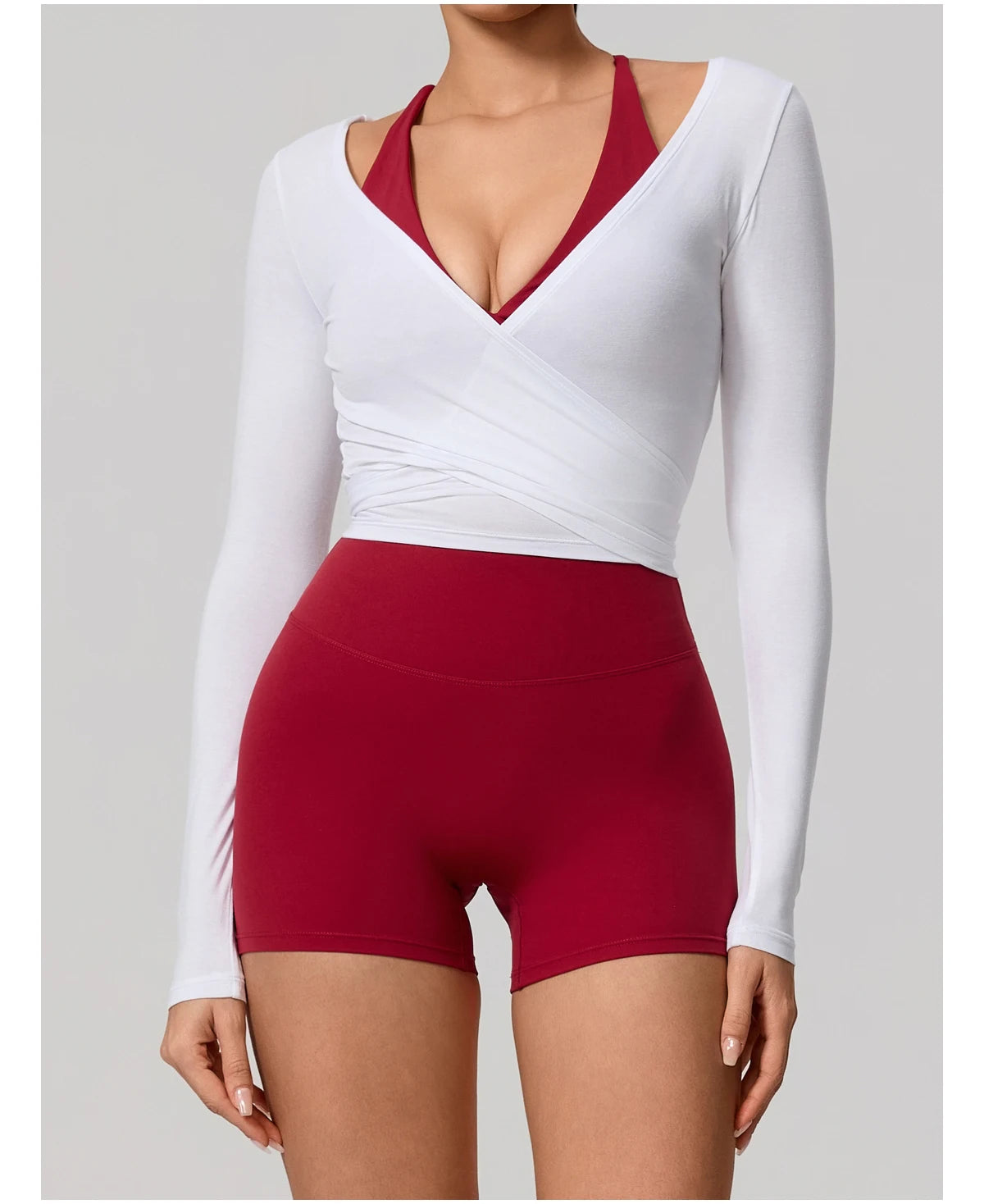Women's Long Sleeve Yoga Wrap Top – Breathable Quick-Dry Sportswear for Pilates & Dance