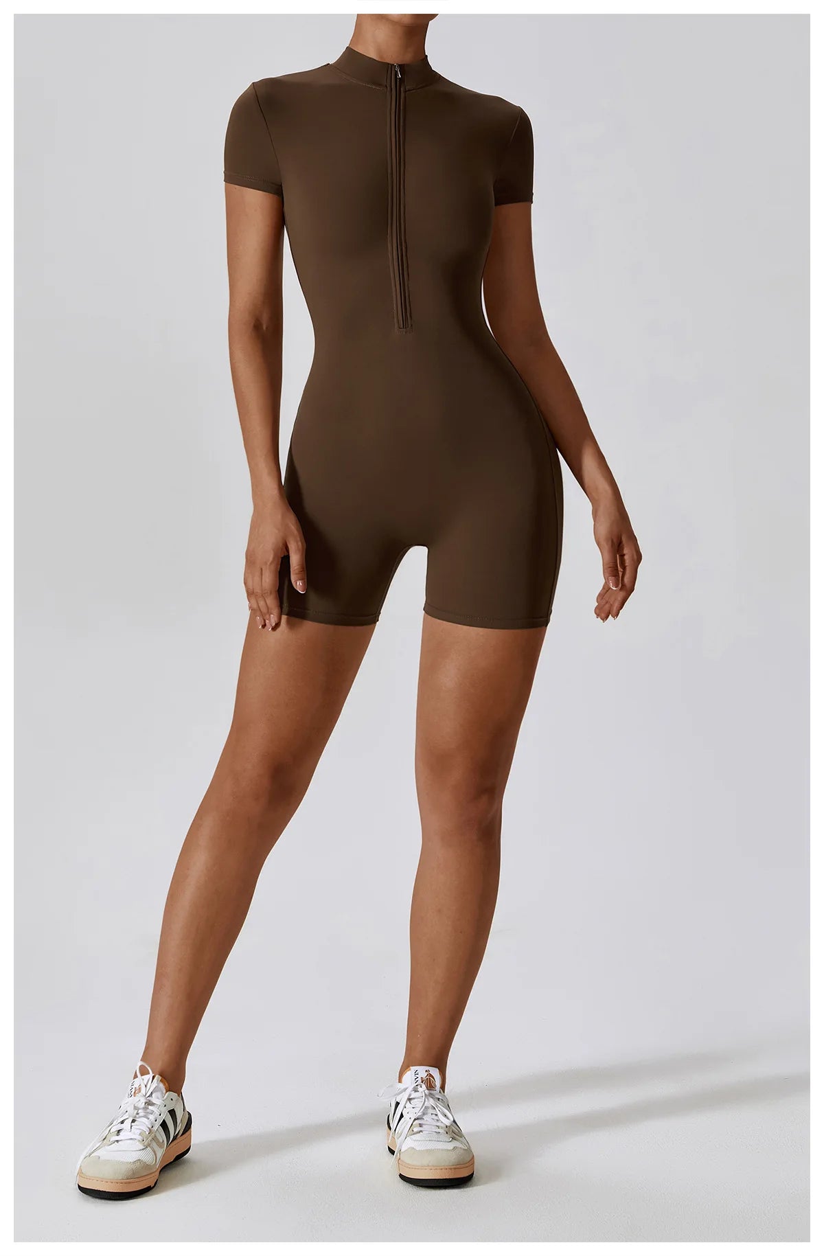 Summer Zipper Yoga Jumpsuit – Women’s Short Sleeve Push-Up Fitness Bodysuit