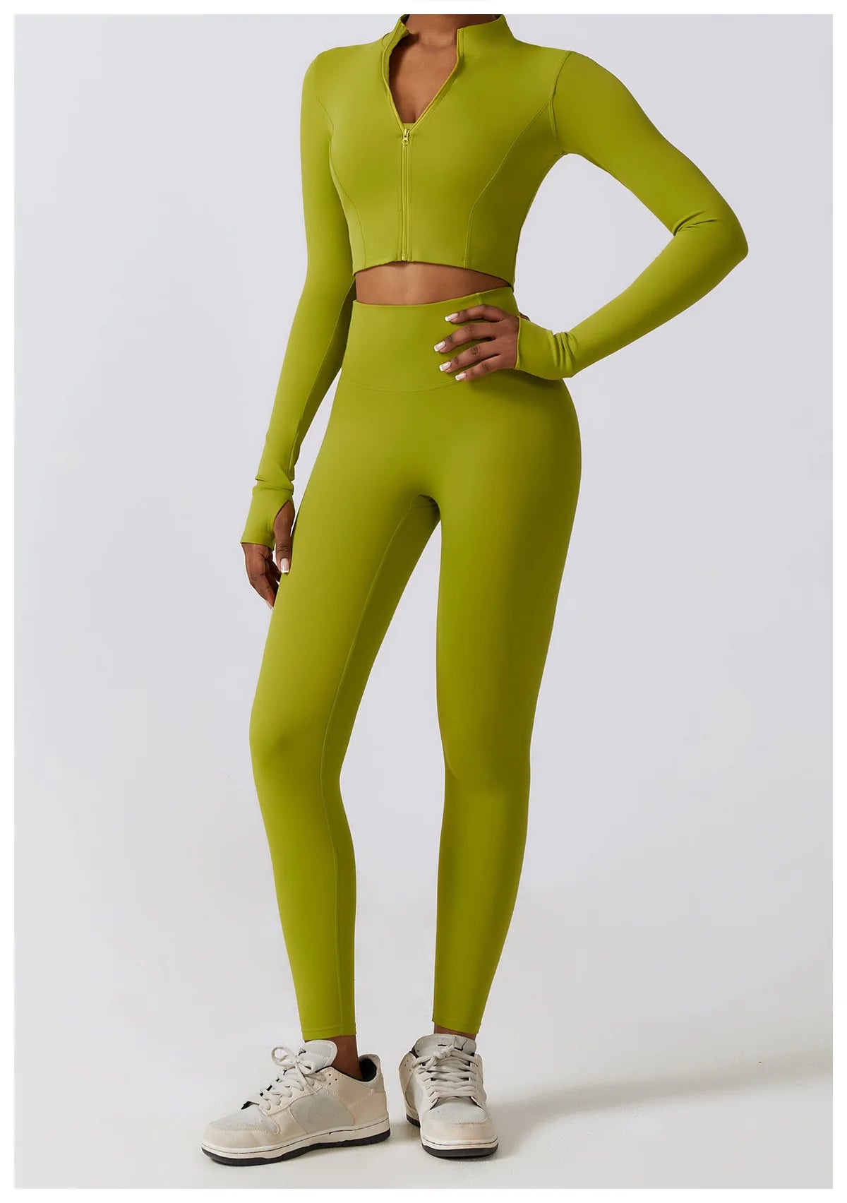 Women's Sportswear Yoga Set Seamless Fitness Bra Crop Top Long Sleeve Workout Clothes Athletic Wear Gym Legging for Running Fitness