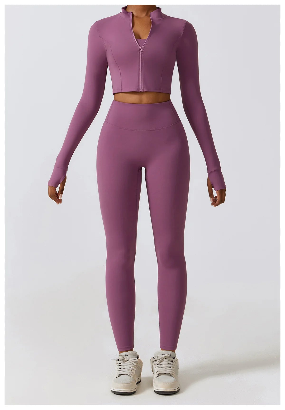 Women's Sportswear Yoga Set Seamless Fitness Bra Crop Top Long Sleeve Workout Clothes Athletic Wear Gym Legging for Running Fitness