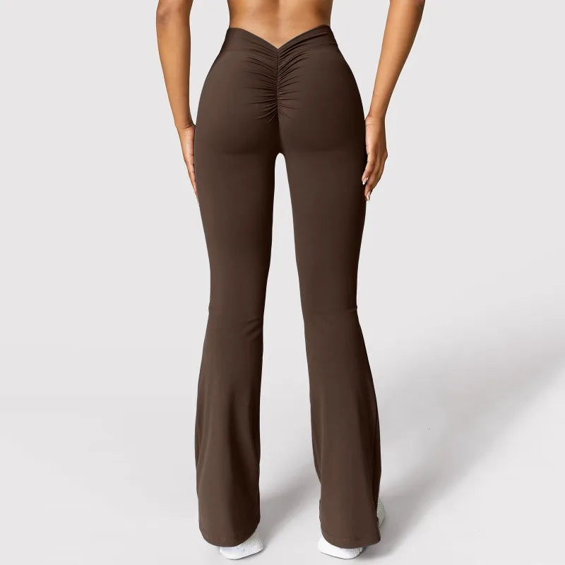 Women’s Micro Horn Flared Leggings – High Waist V-Back Push-Up Gym Pants