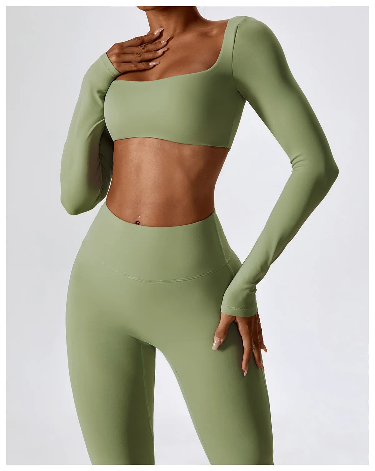 2PCS Women's Seamless Yoga Set Long Sleeve Athletic Legging & Crop Top Sportswear Workout Fitness Gym Sports Suit Winter Workout Clothes
