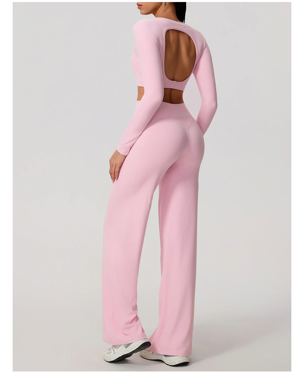 Women's 2-Piece Sports Set – Long Sleeve Backless Fitness Top & Wide Leg Yoga Pants