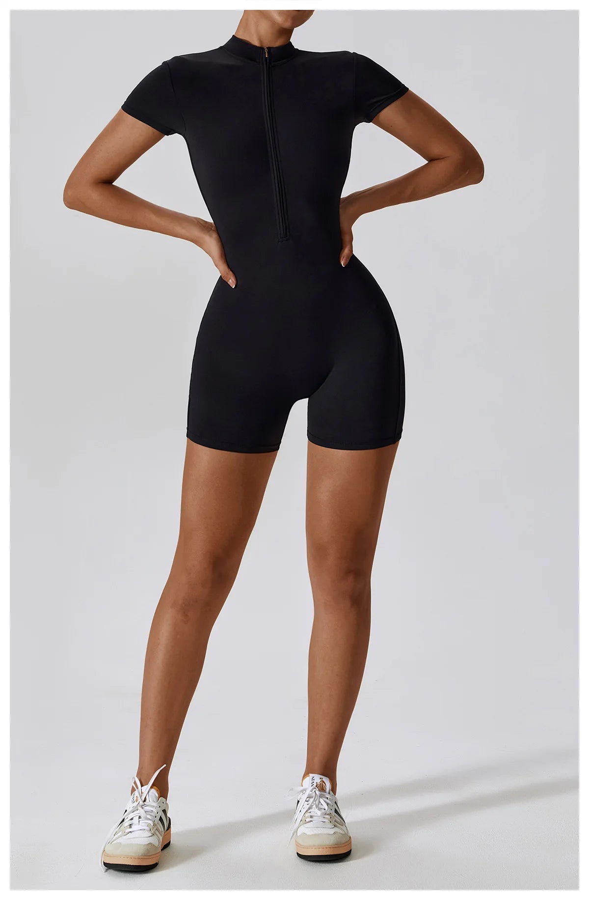 Summer Zipper Yoga Jumpsuit – Women’s Short Sleeve Push-Up Fitness Bodysuit