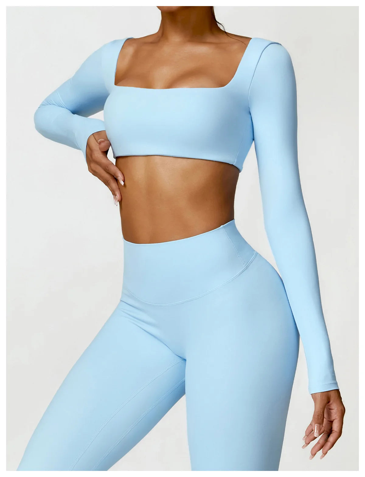 Women's Quick-Dry Square Neck Sports Crop Top – Long Sleeve Gym & Yoga Activewear