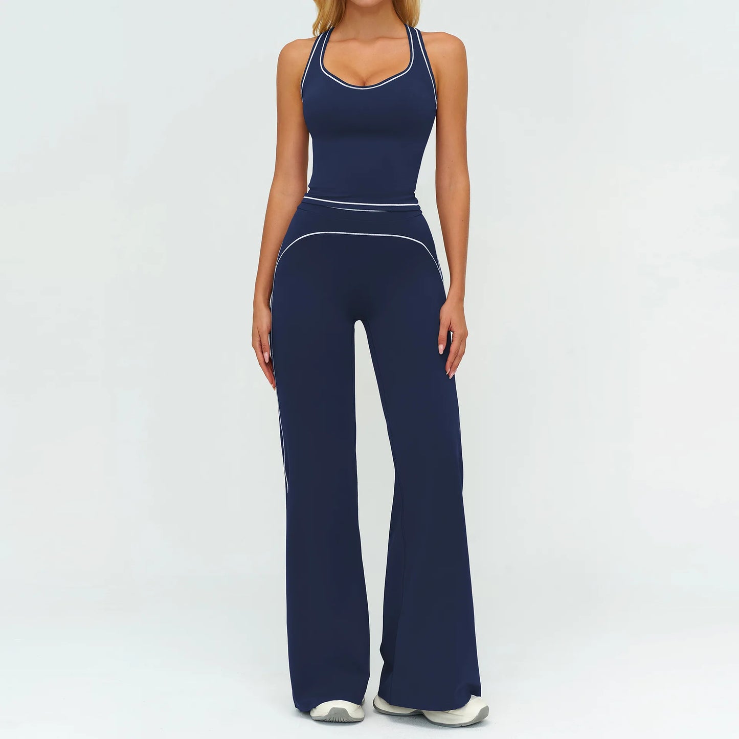 Women 2-Piece Vest Workout Set – Breathable Sleeveless Fitness Top & Straight-Leg Sports Pants