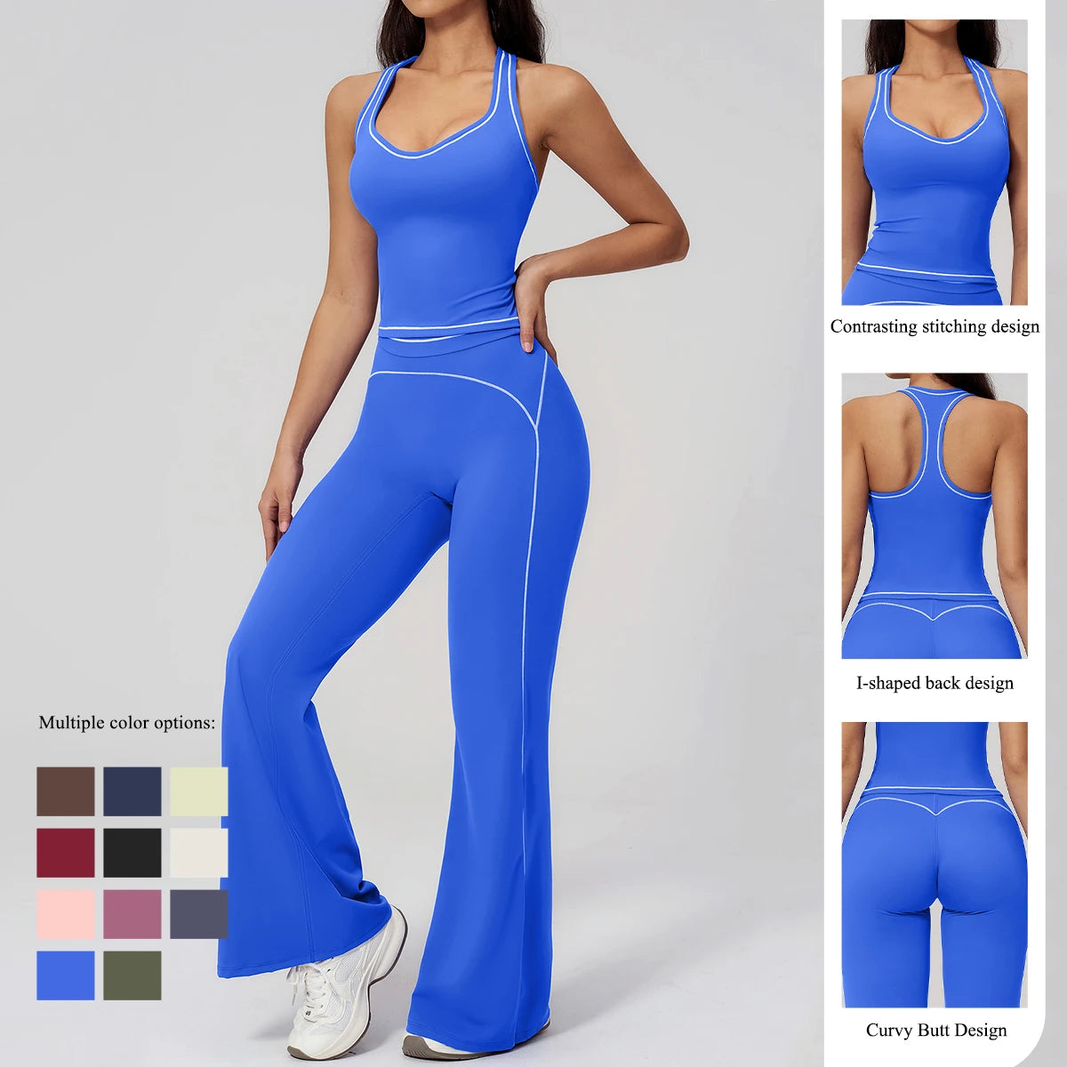 Women 2-Piece Vest Workout Set – Breathable Sleeveless Fitness Top & Straight-Leg Sports Pants