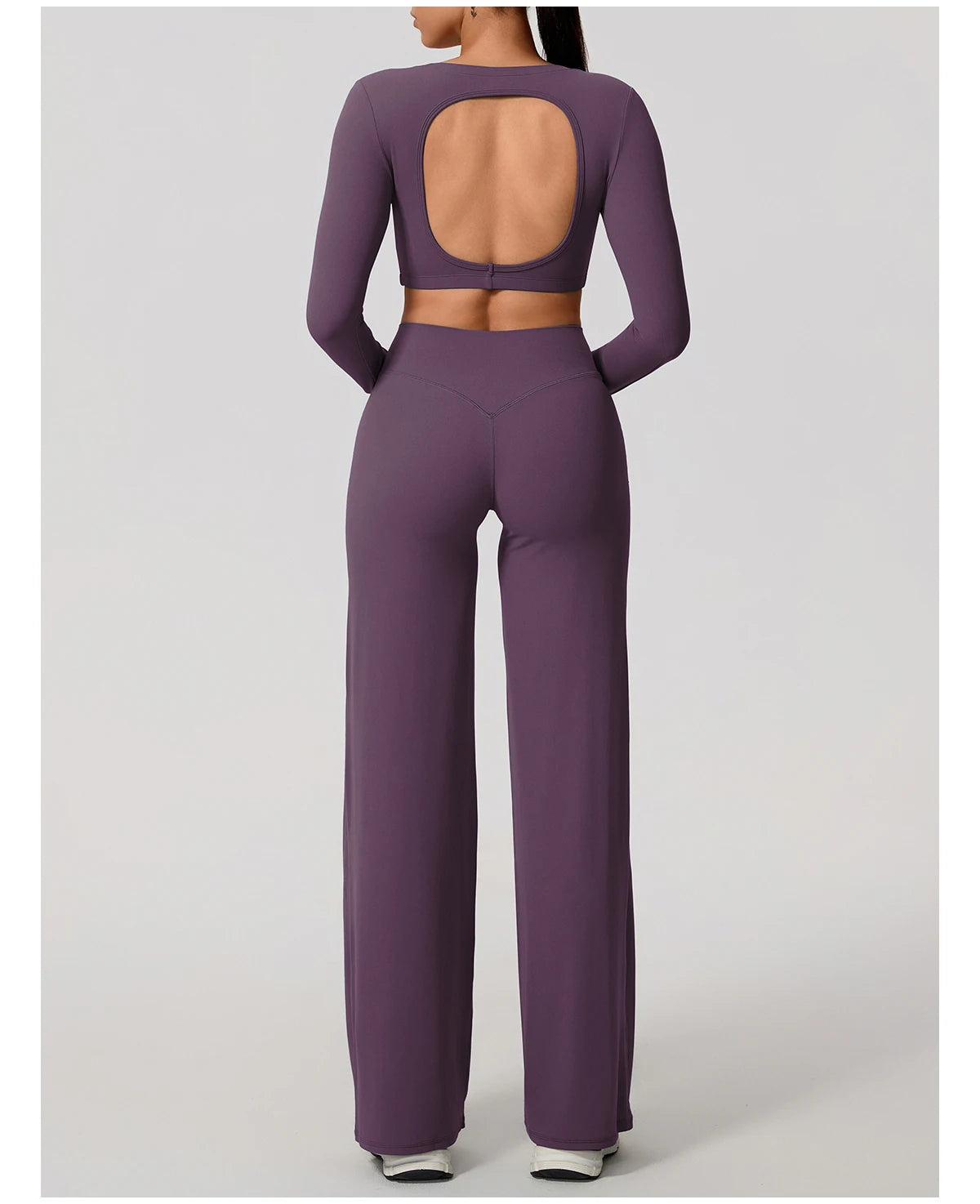 Women's 2-Piece Sports Set – Long Sleeve Backless Fitness Top & Wide Leg Yoga Pants