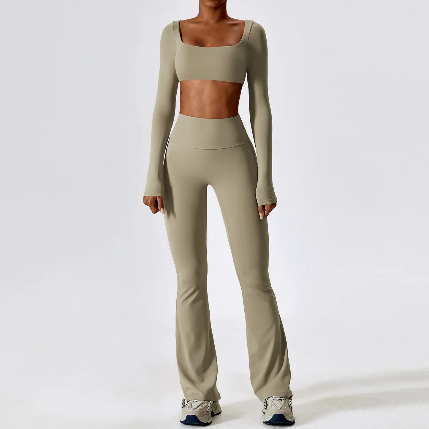 2PCS Women's Seamless Yoga Set Long Sleeve Athletic Legging & Crop Top Sportswear Workout Fitness Gym Sports Suit Winter Workout Clothes