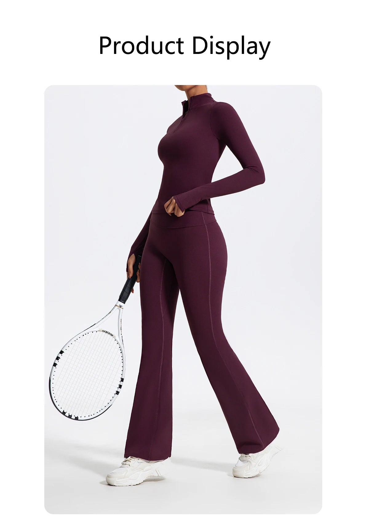 Women's 2-Piece Half-Zip Yoga Set – Long Sleeve Sports Top & Flared Workout Pants