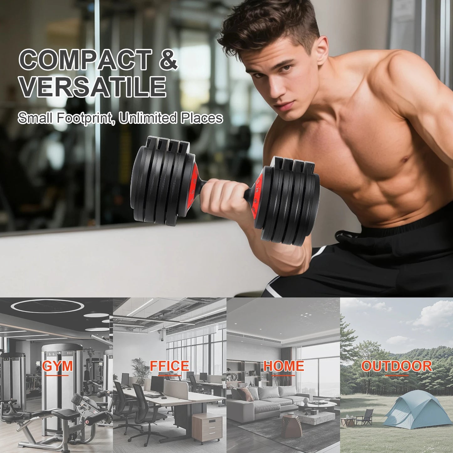 Adjustable All-in-One Dumbbell – 5-Level One-Touch Weight Adjustment