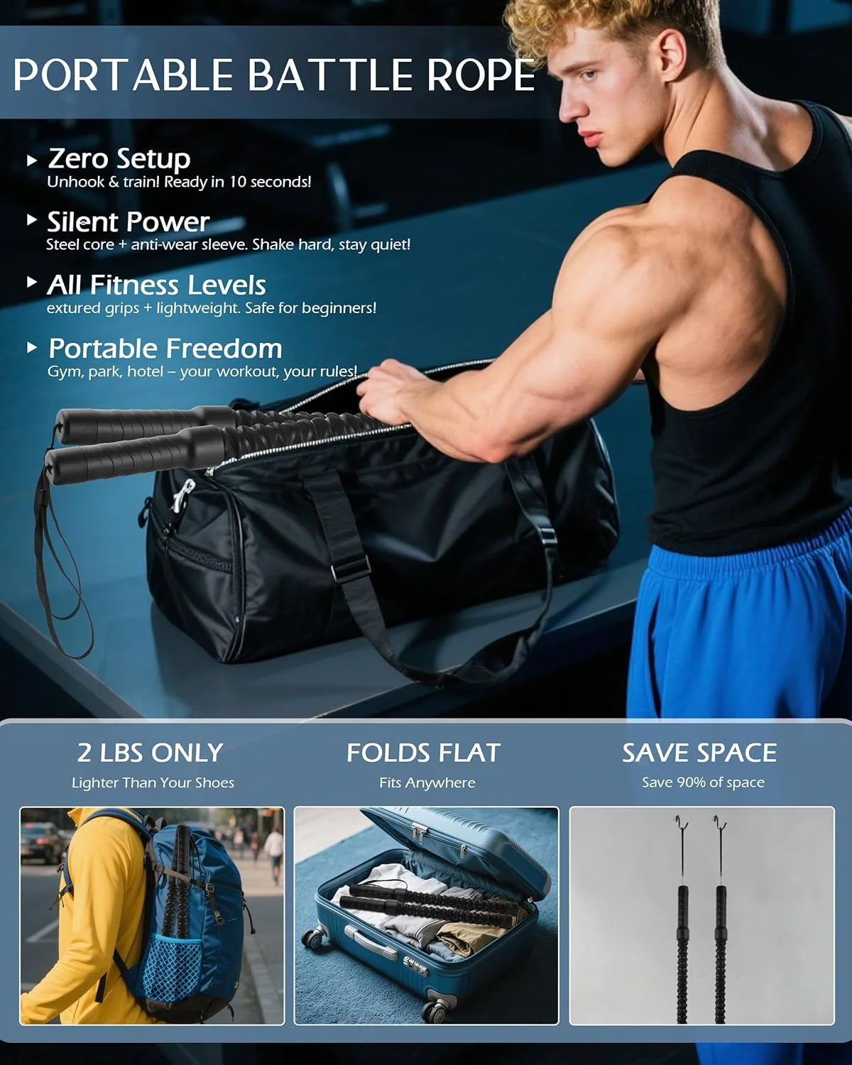 Ropeless Battle Rope – Cordless Heavy Duty Weighted Fitness Trainer for Home Gym