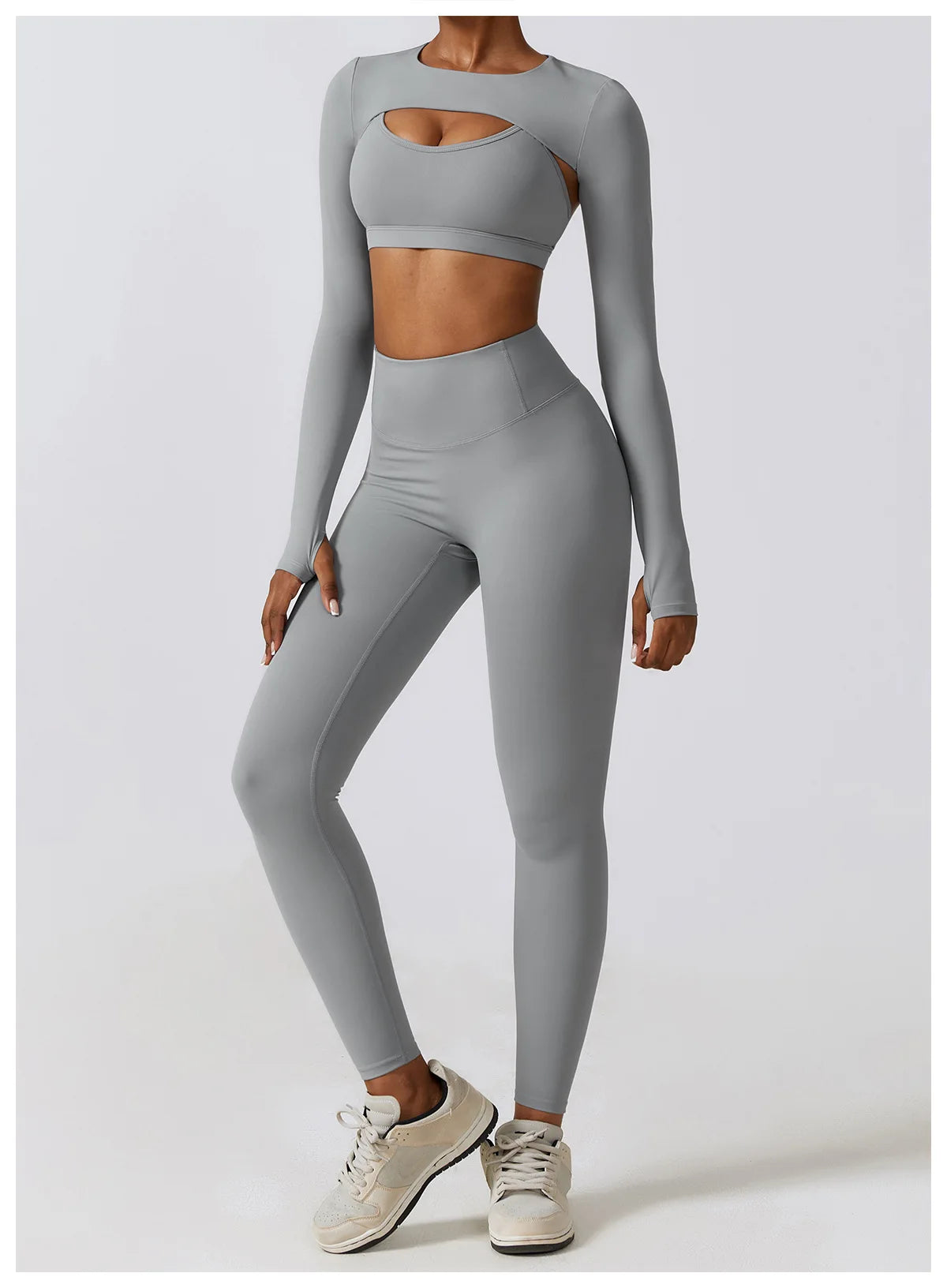 Women's Sportswear Yoga Set Seamless Fitness Bra Crop Top Long Sleeve Workout Clothes Athletic Wear Gym Legging for Running Fitness