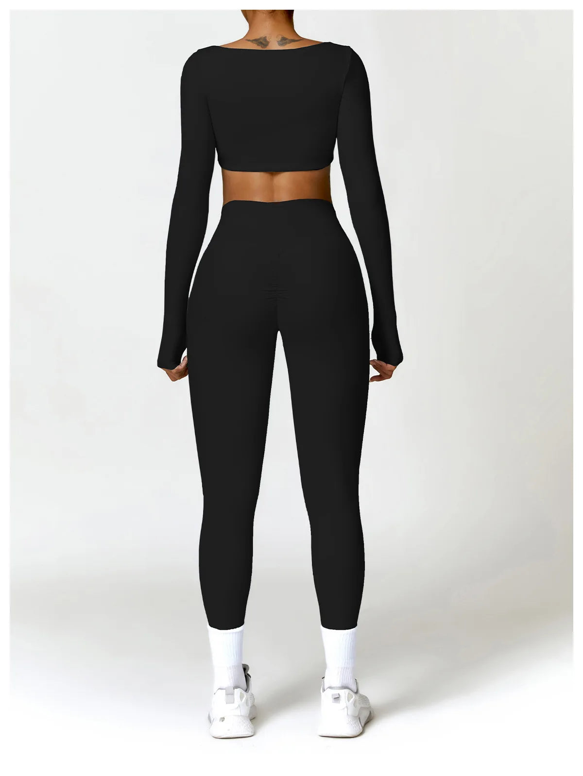 Women's Quick-Dry Square Neck Sports Crop Top – Long Sleeve Gym & Yoga Activewear