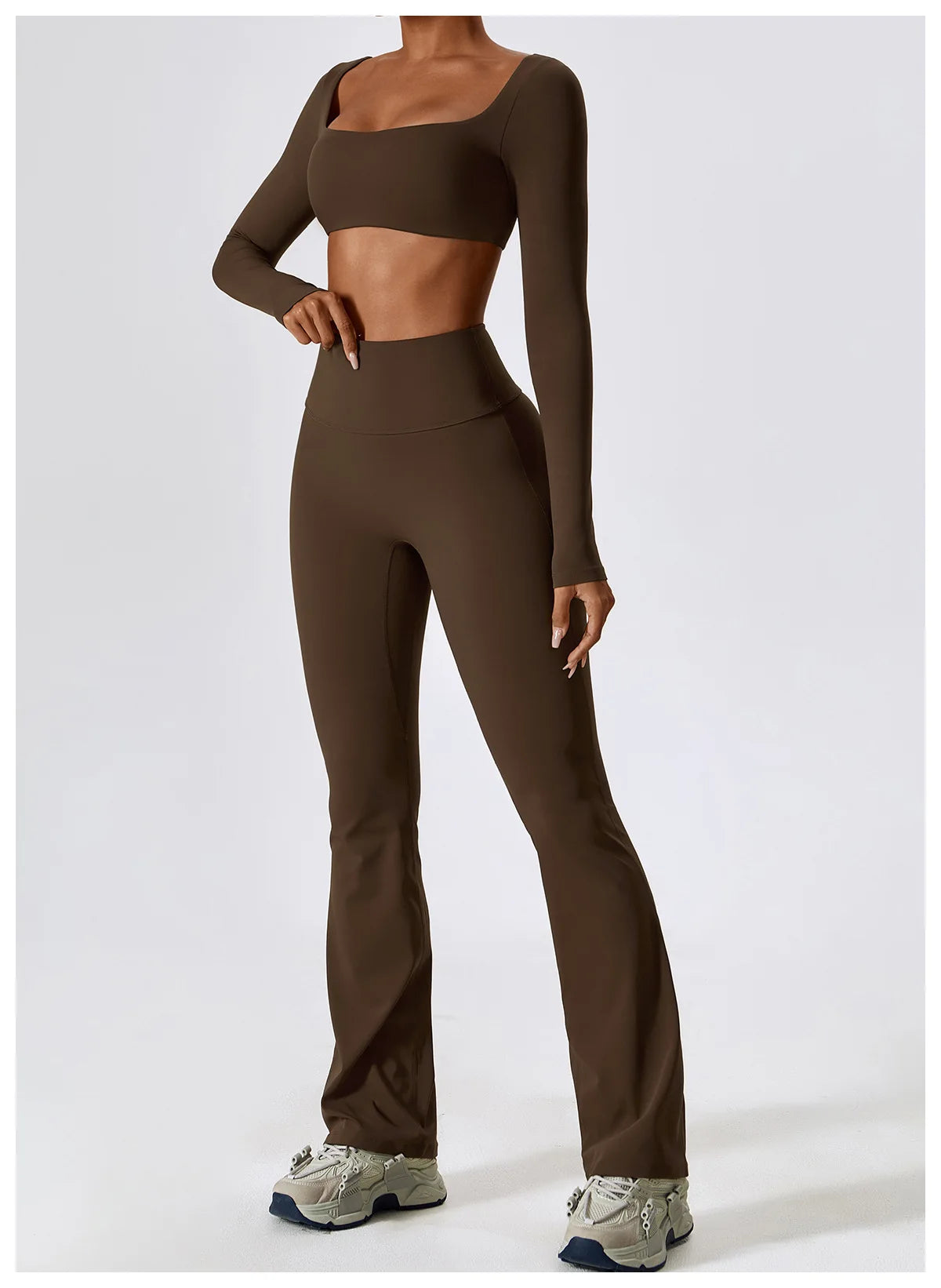 2PCS Women's Seamless Yoga Set Long Sleeve Athletic Legging & Crop Top Sportswear Workout Fitness Gym Sports Suit Winter Workout Clothes