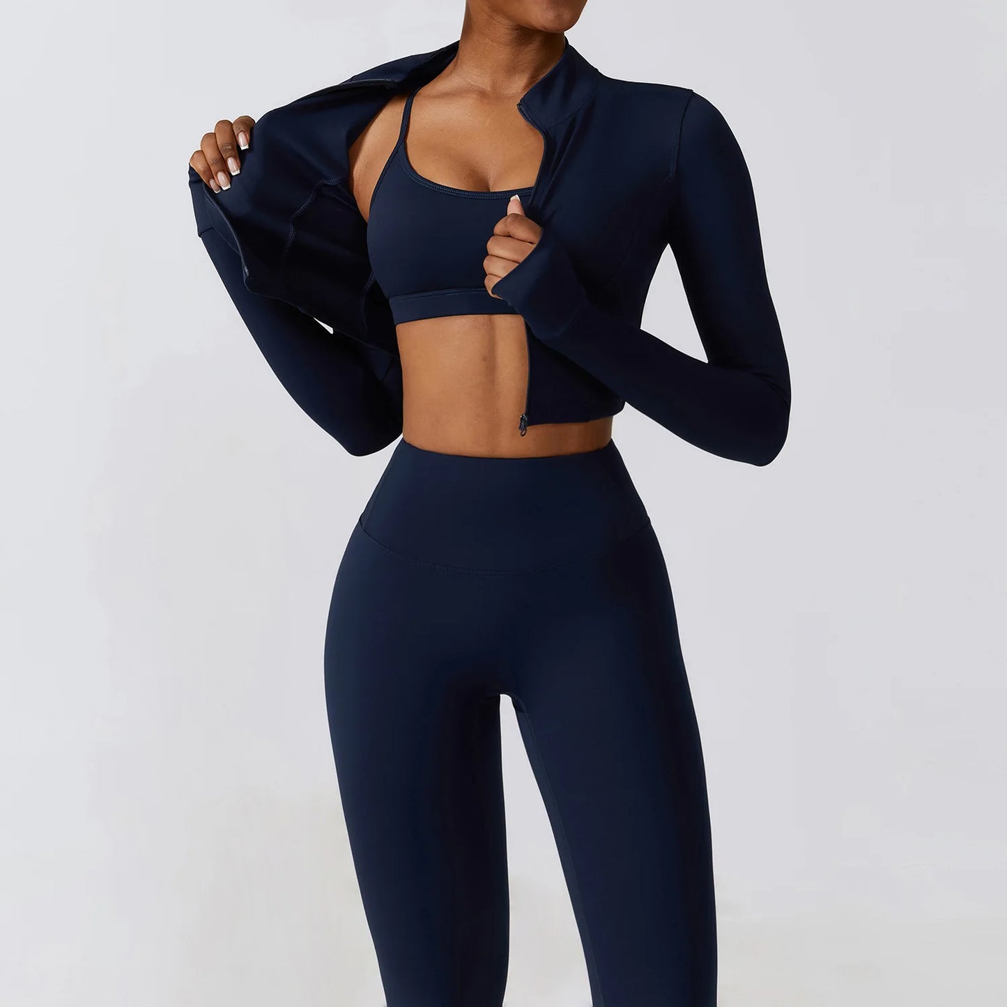 Women's Sportswear Yoga Set Seamless Fitness Bra Crop Top Long Sleeve Workout Clothes Athletic Wear Gym Legging for Running Fitness