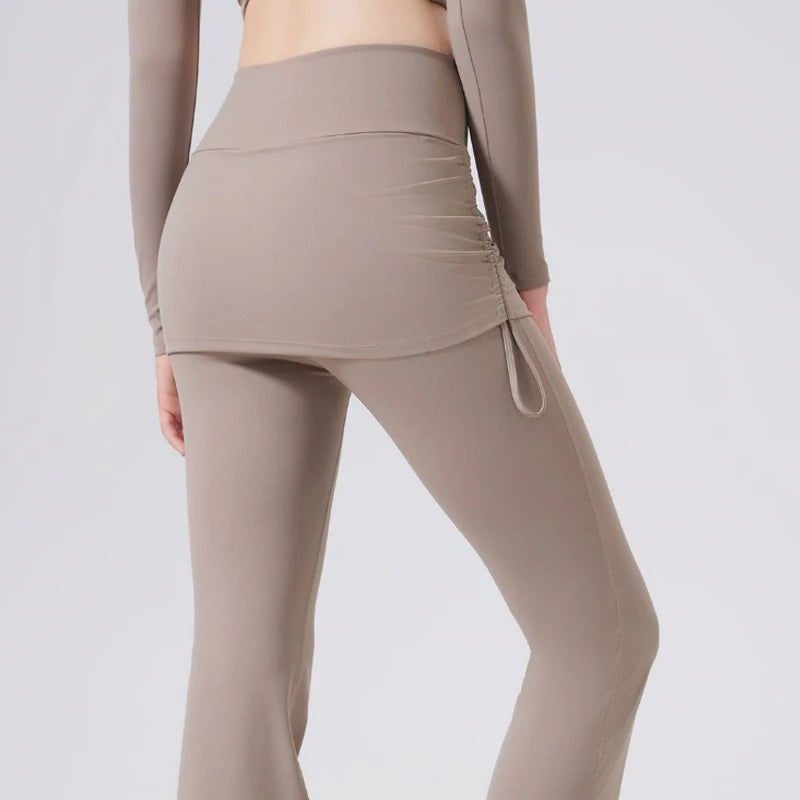 Women’s High-Waist Flared Yoga Pants with Hip Cover Skirt