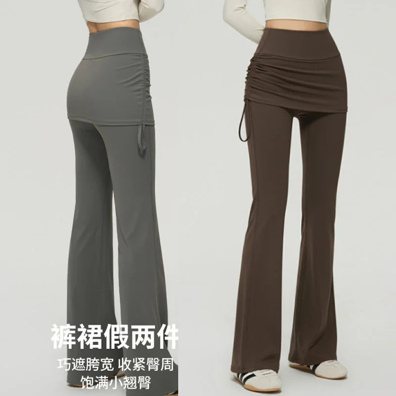Women’s High-Waist Flared Yoga Pants with Hip Cover Skirt