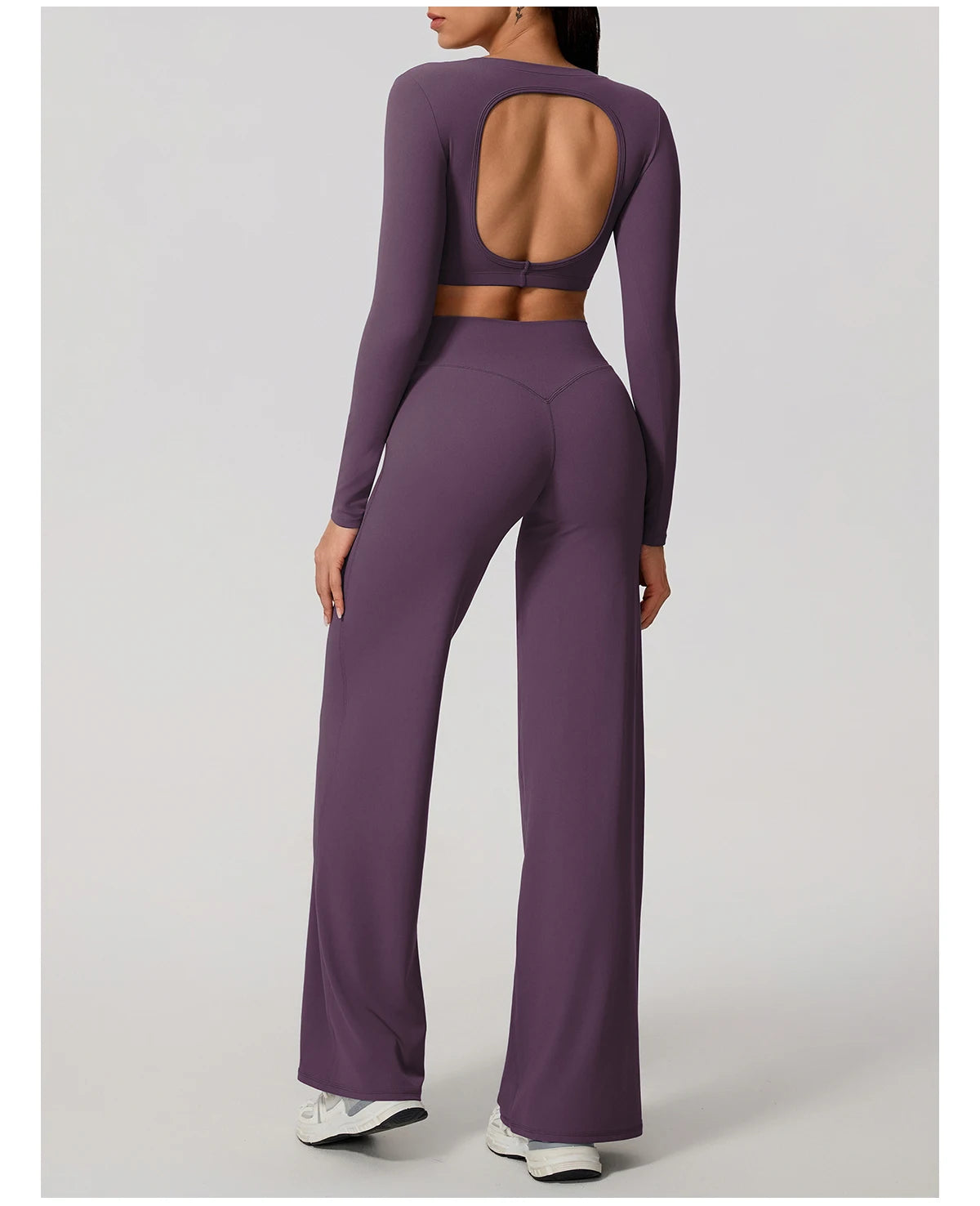 Women's 2-Piece Sports Set – Long Sleeve Backless Fitness Top & Wide Leg Yoga Pants