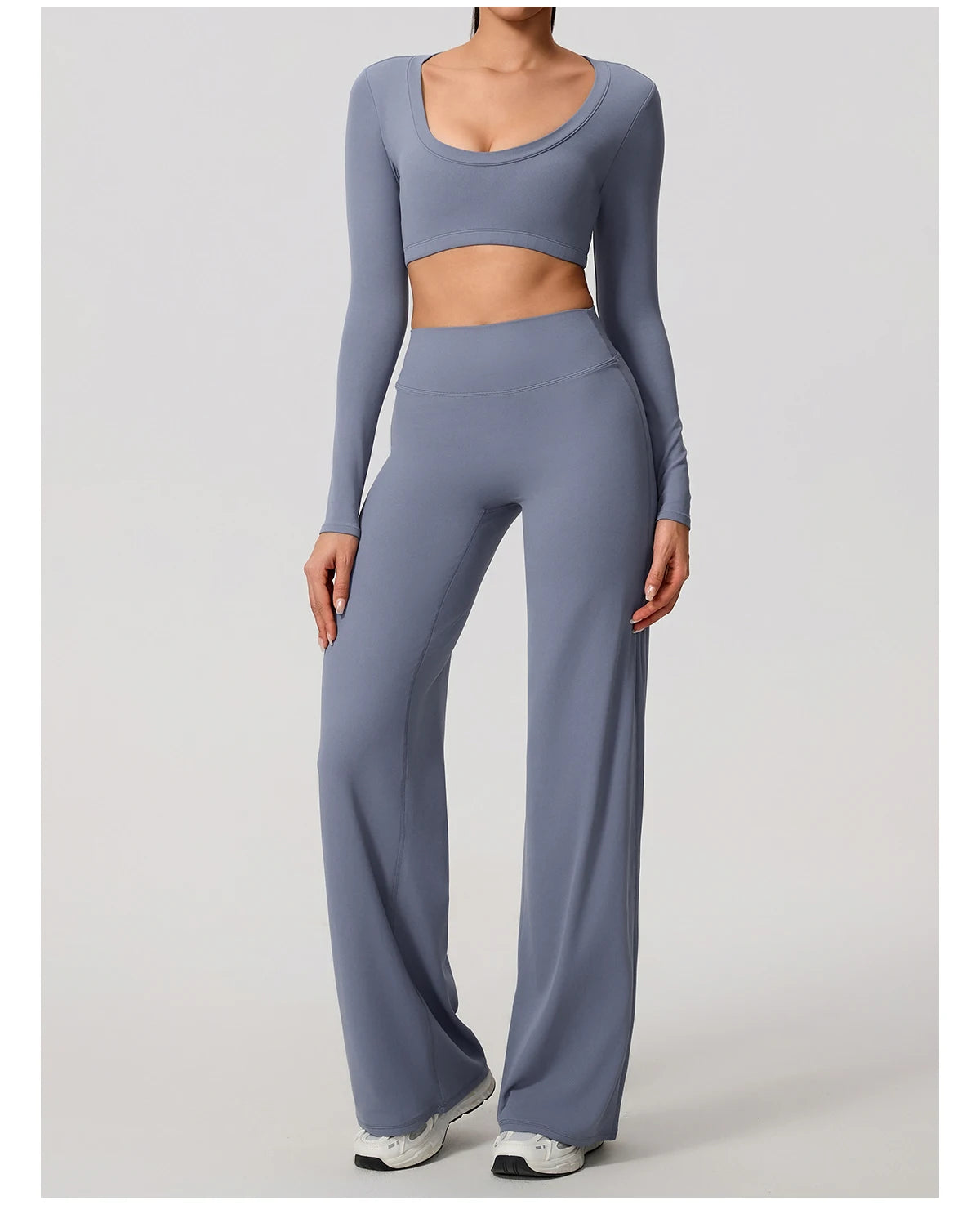 Women's 2-Piece Sports Set – Long Sleeve Backless Fitness Top & Wide Leg Yoga Pants
