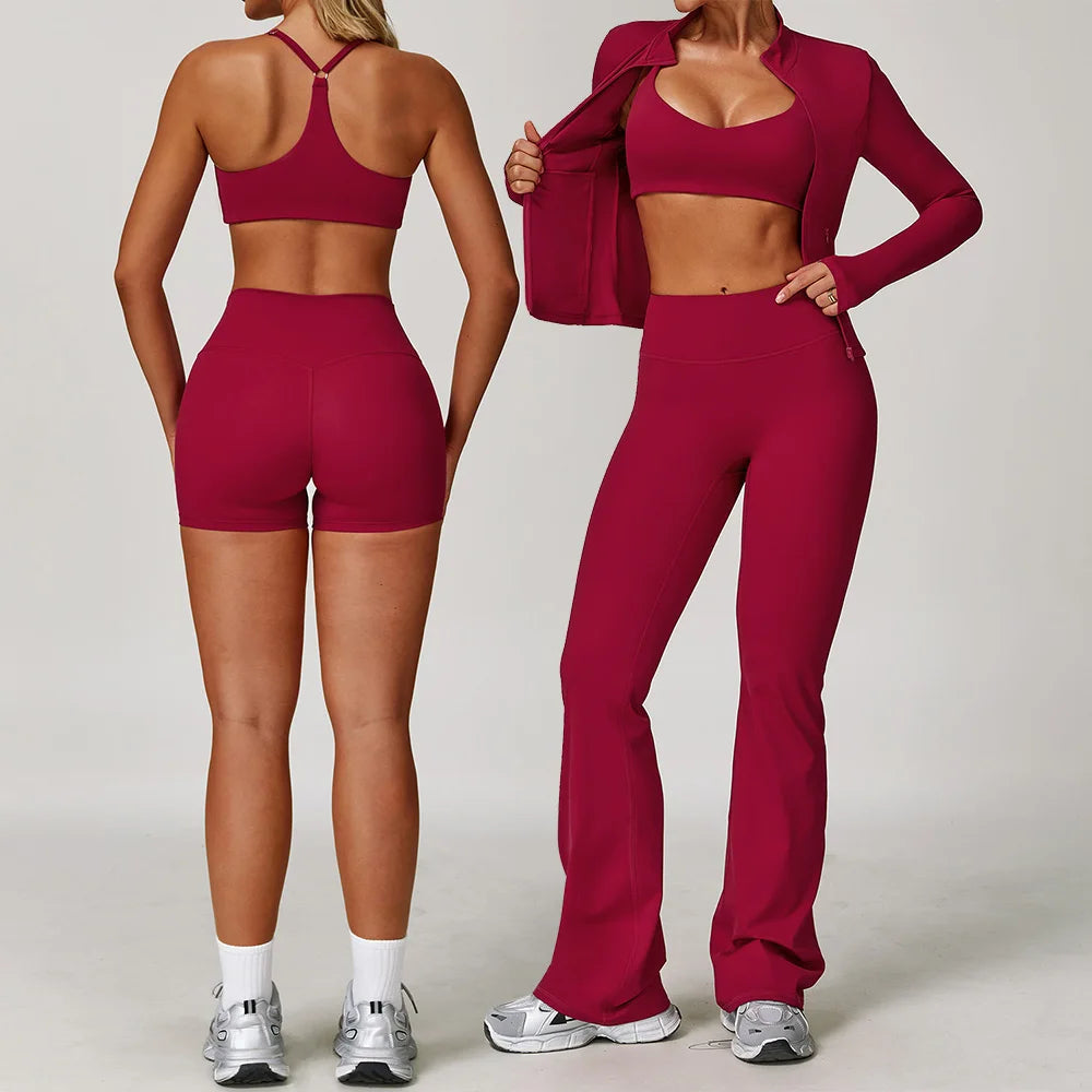Women's Yoga Sports Set 2/3PCS Gym Workout Tracksuit Long Sleeve Sports Bra Athletic Wear Running Fitness Clothing