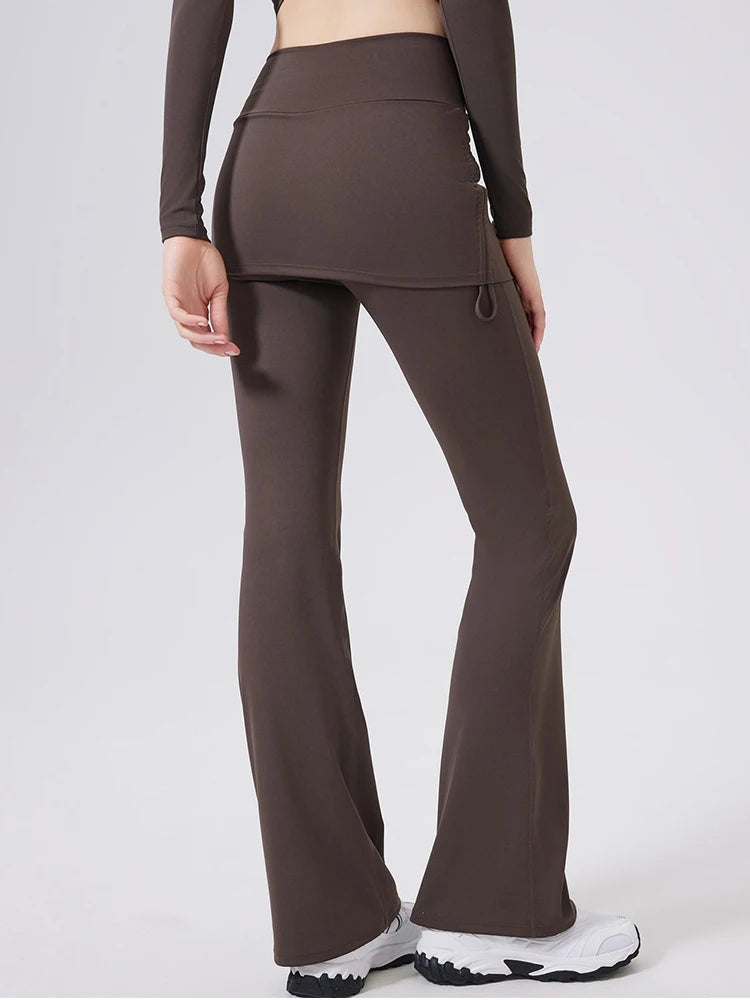 Women’s High-Waist Flared Yoga Pants with Hip Cover Skirt