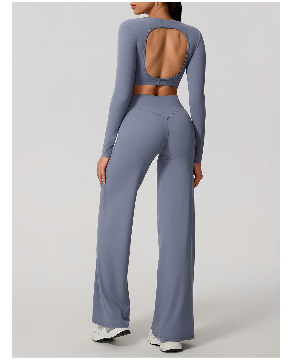 Women's 2-Piece Sports Set – Long Sleeve Backless Fitness Top & Wide Leg Yoga Pants