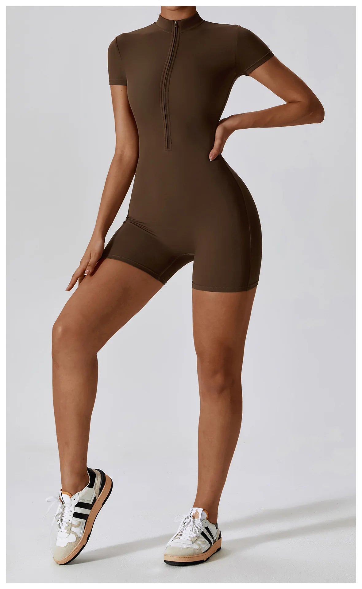 Summer Zipper Yoga Jumpsuit – Women’s Short Sleeve Push-Up Fitness Bodysuit