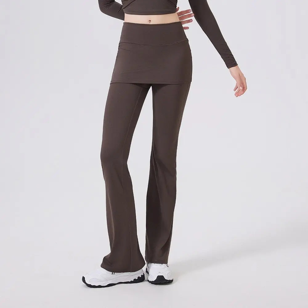 Women’s High-Waist Flared Yoga Pants with Hip Cover Skirt