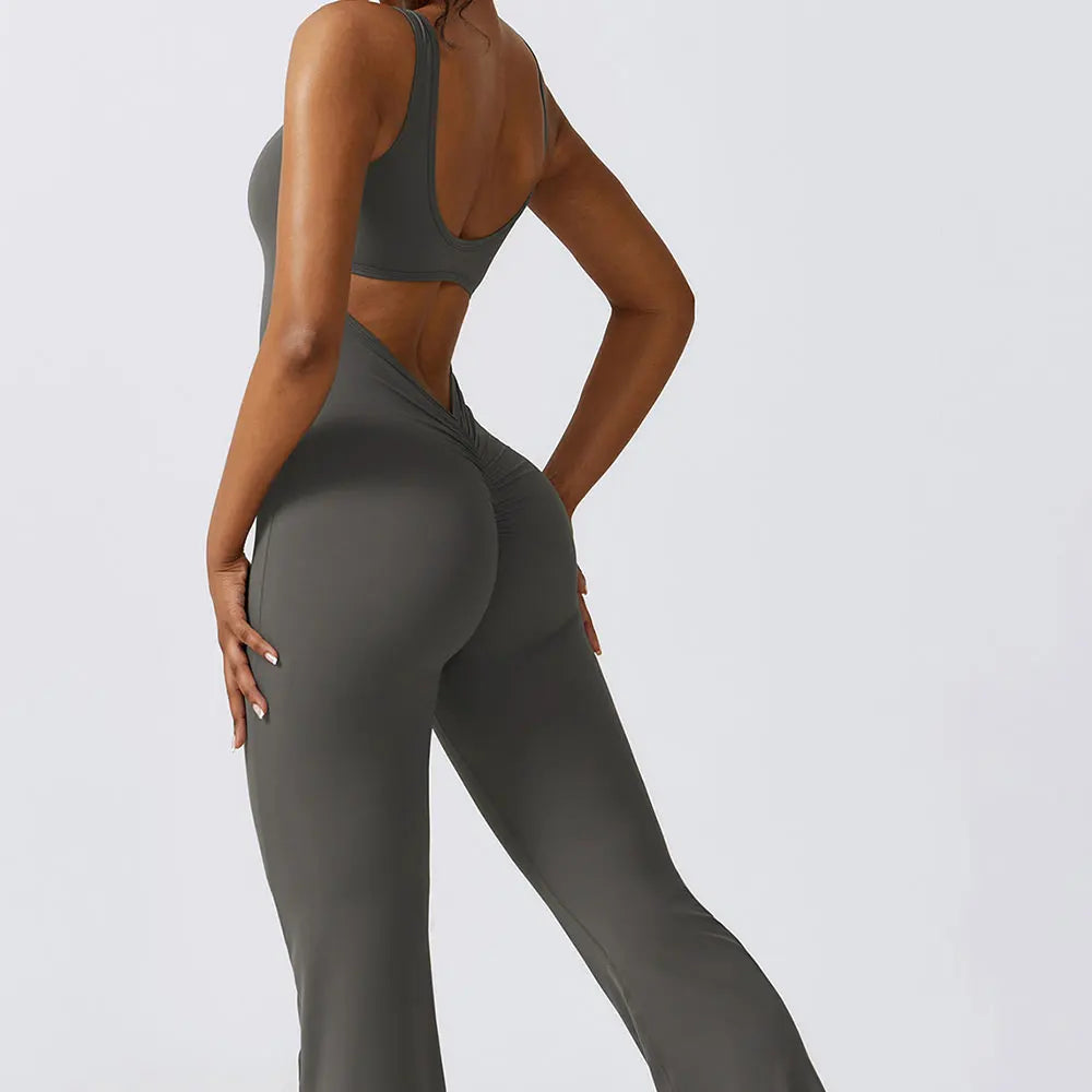 Women’s Fitness Yoga Jumpsuit – Push-Up Stretch Workout Bodysuit
