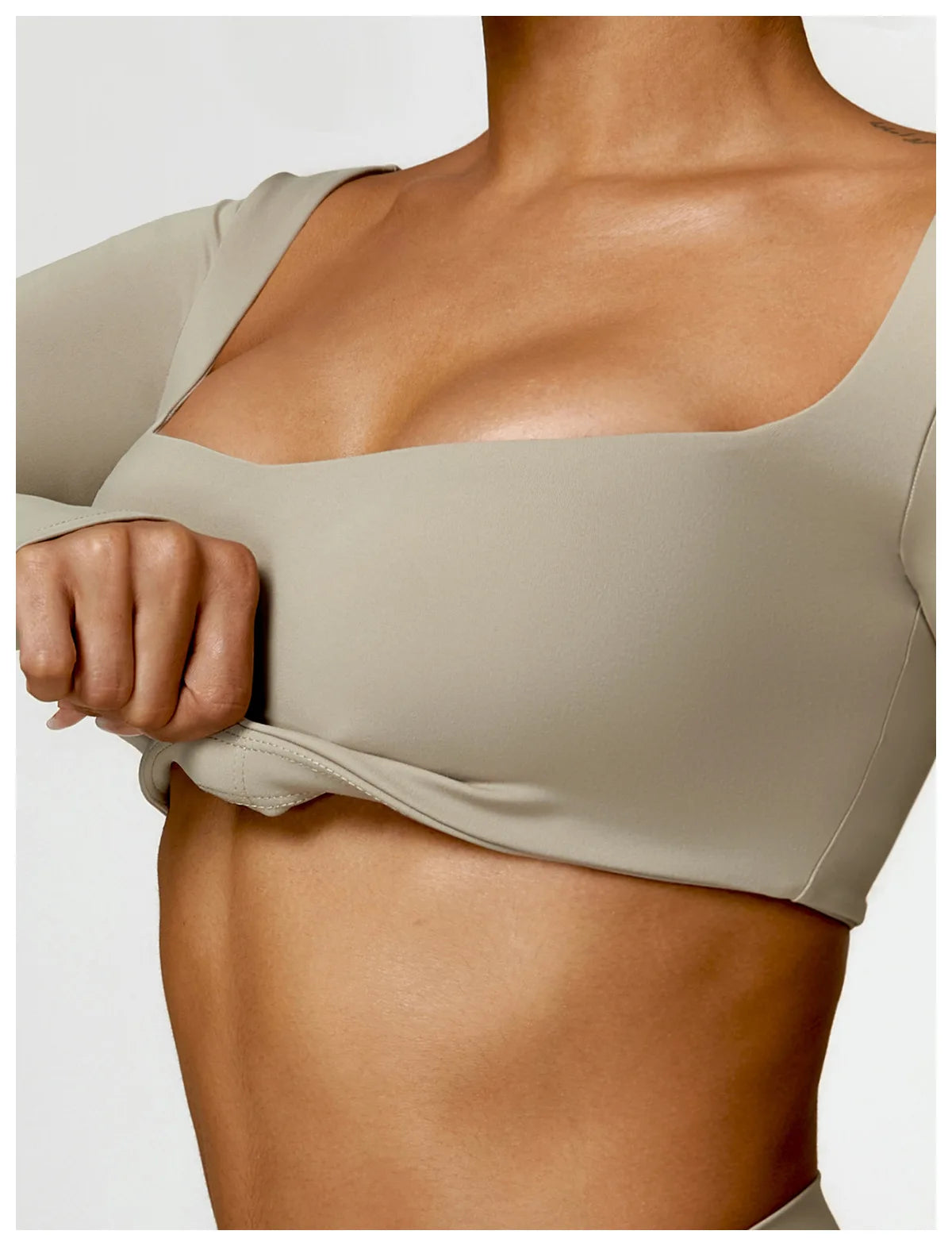 Women's Quick-Dry Square Neck Sports Crop Top – Long Sleeve Gym & Yoga Activewear