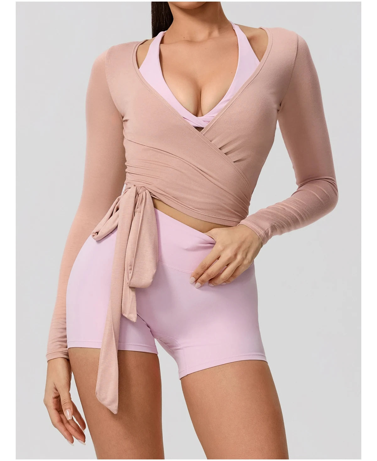 Women's Long Sleeve Yoga Wrap Top – Breathable Quick-Dry Sportswear for Pilates & Dance