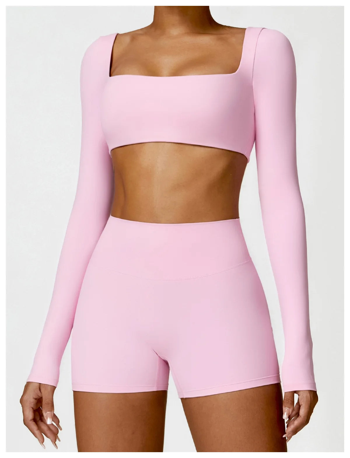 Women's Quick-Dry Square Neck Sports Crop Top – Long Sleeve Gym & Yoga Activewear