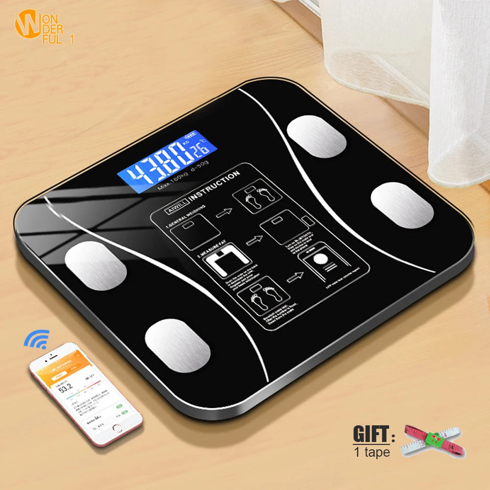 Smart Wireless Digital Bathroom Scale Bluetooth Body Fat Composition Analyzer with Smartphone App - Body Weight Tester