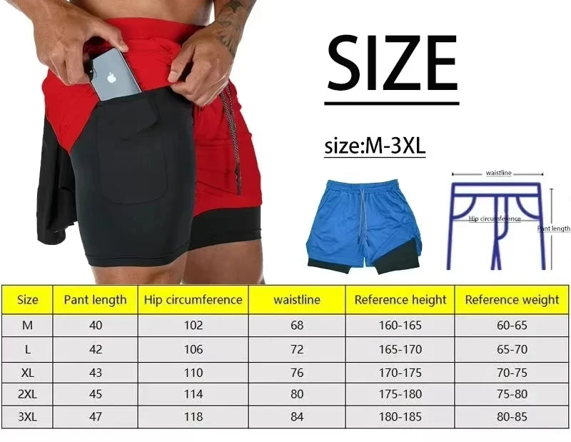 Men’s 2-in-1 Double Layer Fitness Shorts – Quick Dry Gym & Running Short