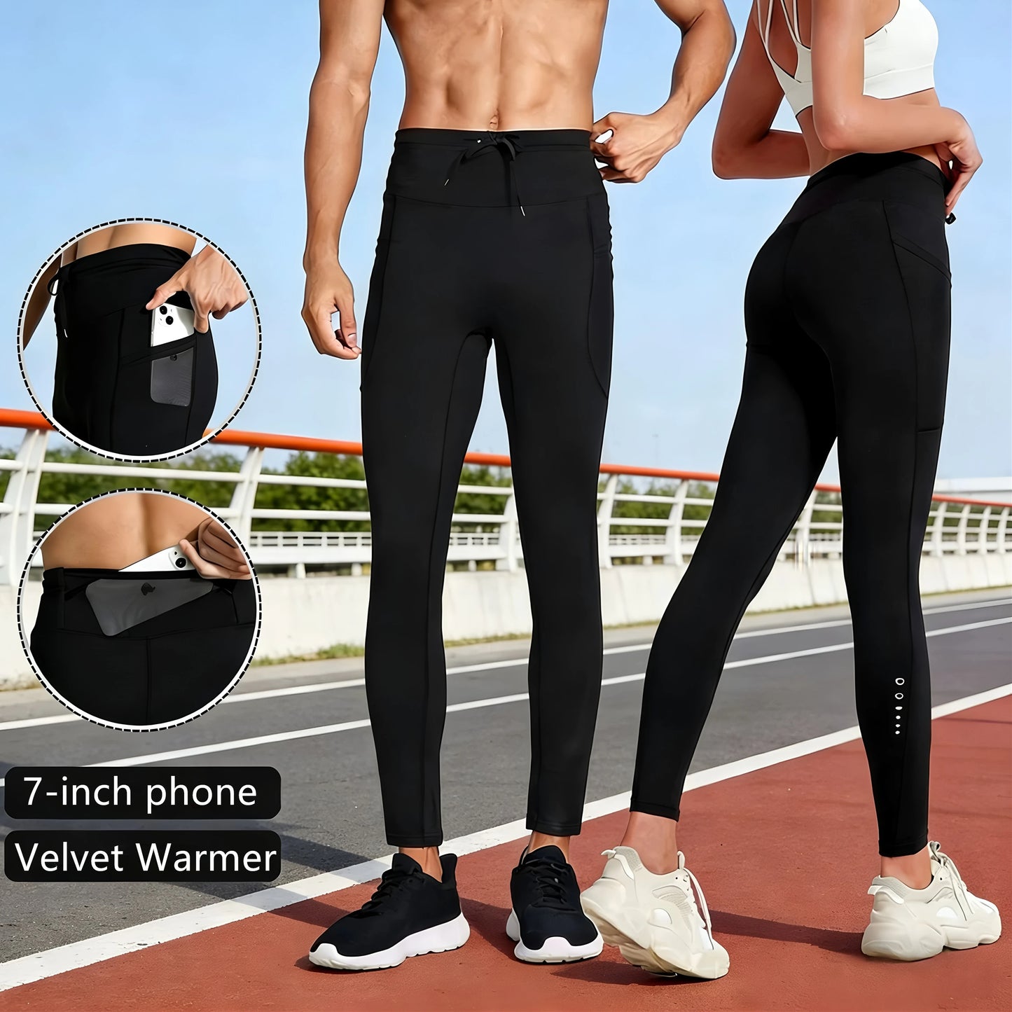 Compression Running Leggings with Pockets – Warm Reflective Sports Tights for Women, Men & Youth