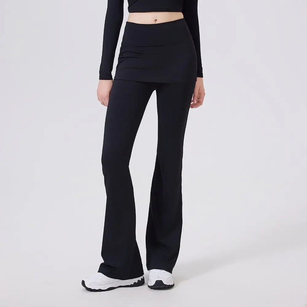 Women’s High-Waist Flared Yoga Pants with Hip Cover Skirt