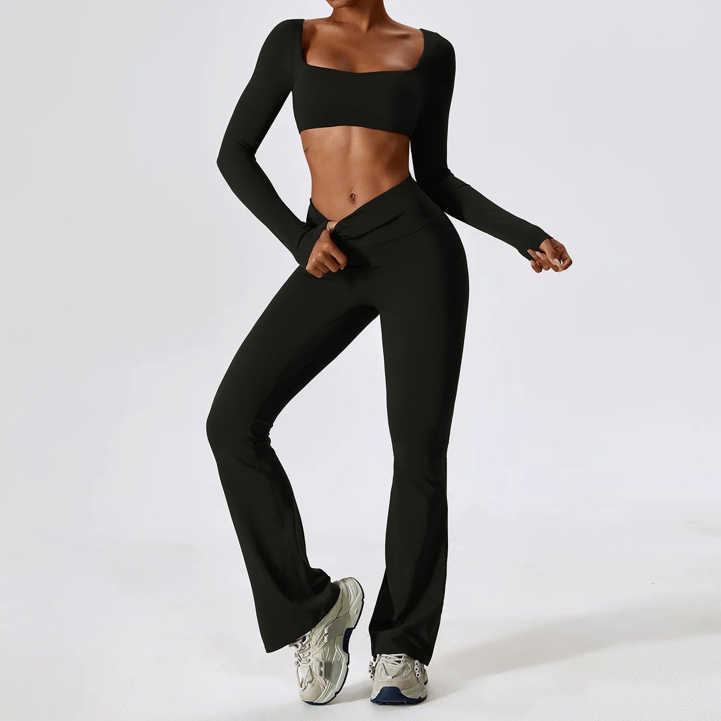2PCS Women's Seamless Yoga Set Long Sleeve Athletic Legging & Crop Top Sportswear Workout Fitness Gym Sports Suit Winter Workout Clothes