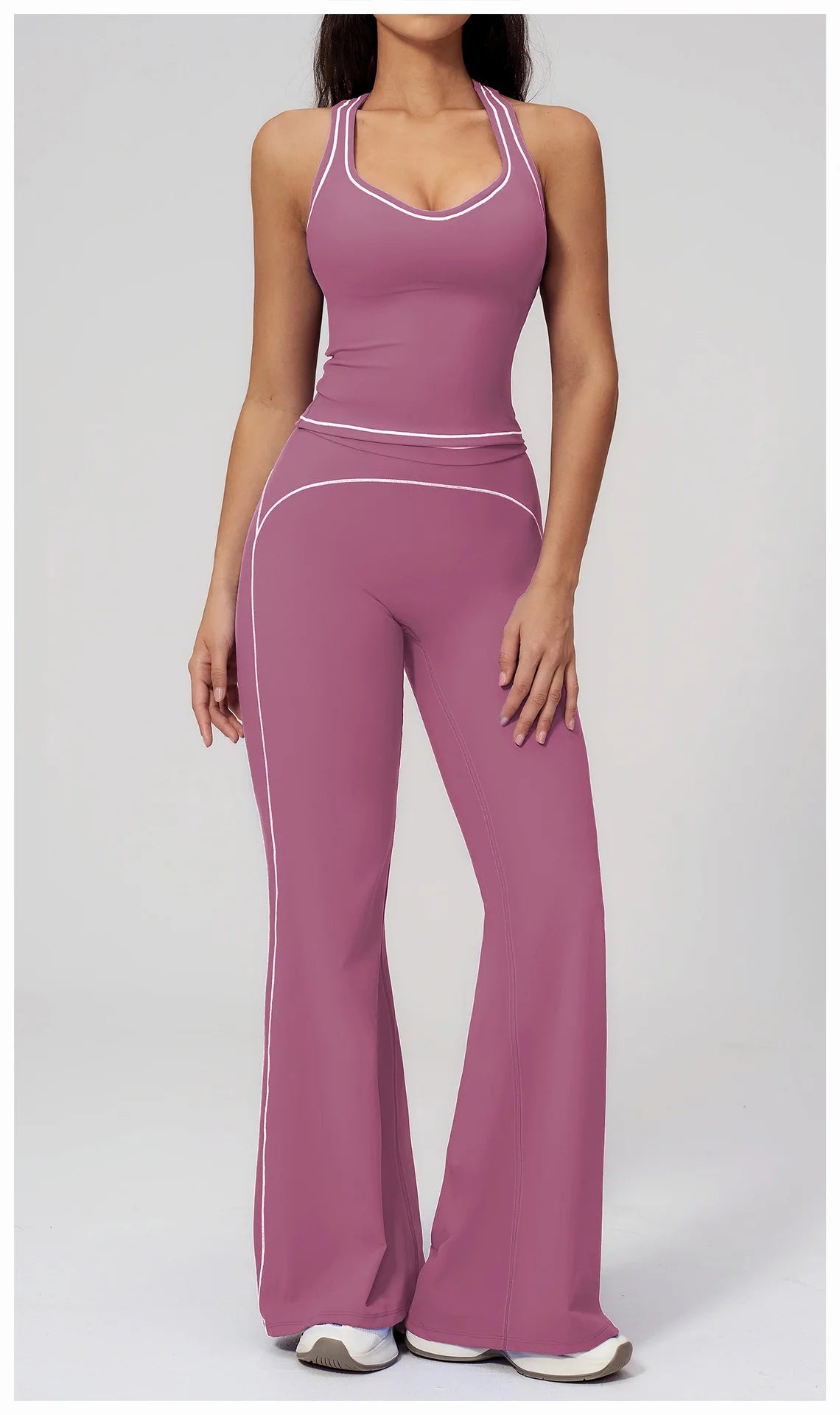 Women 2-Piece Vest Workout Set – Breathable Sleeveless Fitness Top & Straight-Leg Sports Pants