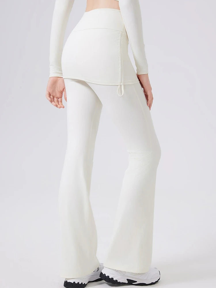 Women’s High-Waist Flared Yoga Pants with Hip Cover Skirt