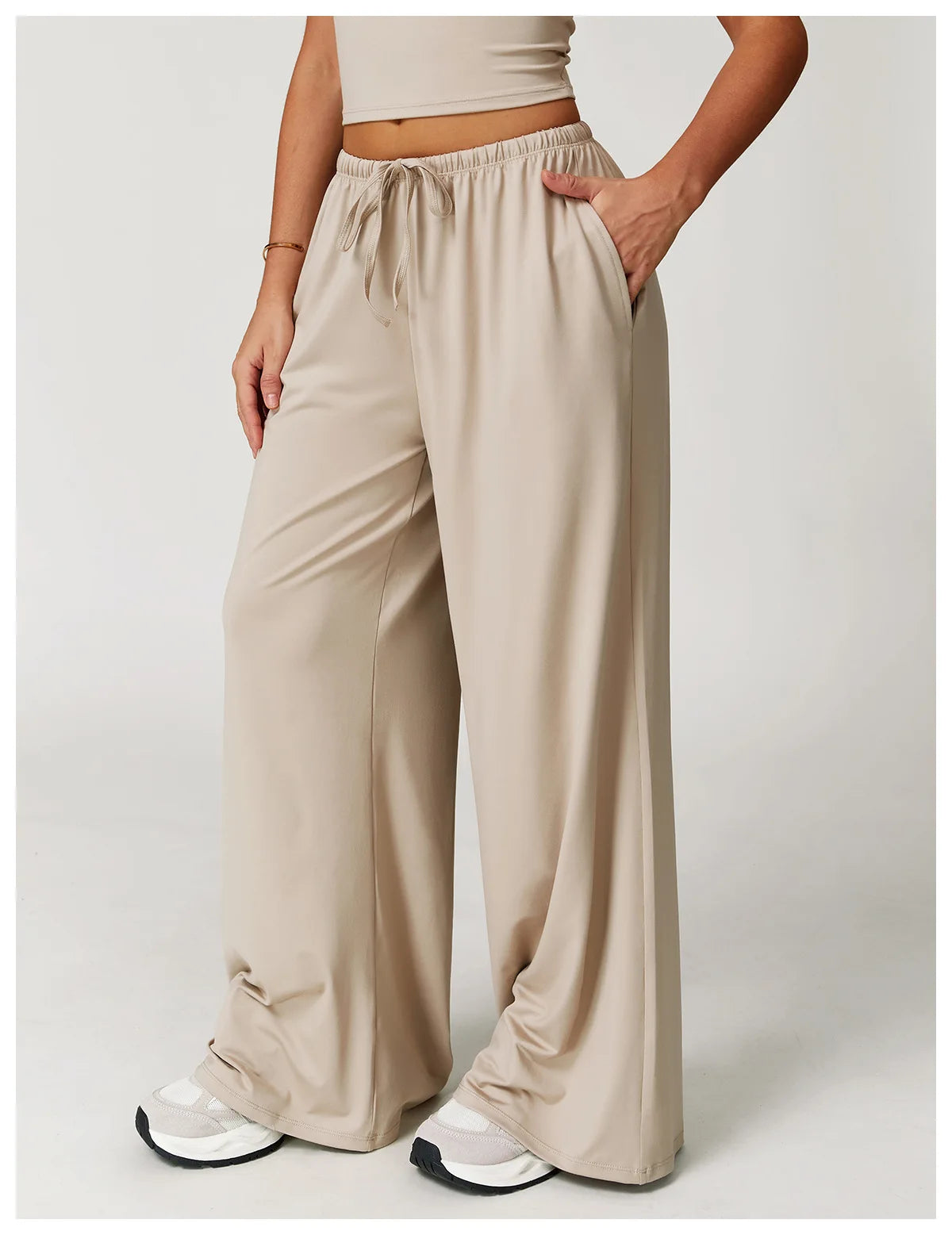 Yoga Pants Brushed Sports Pants Women's Hanging Wide Leg Loose Casual Pants Sports Running Fitness Elastic Drawstring Pants