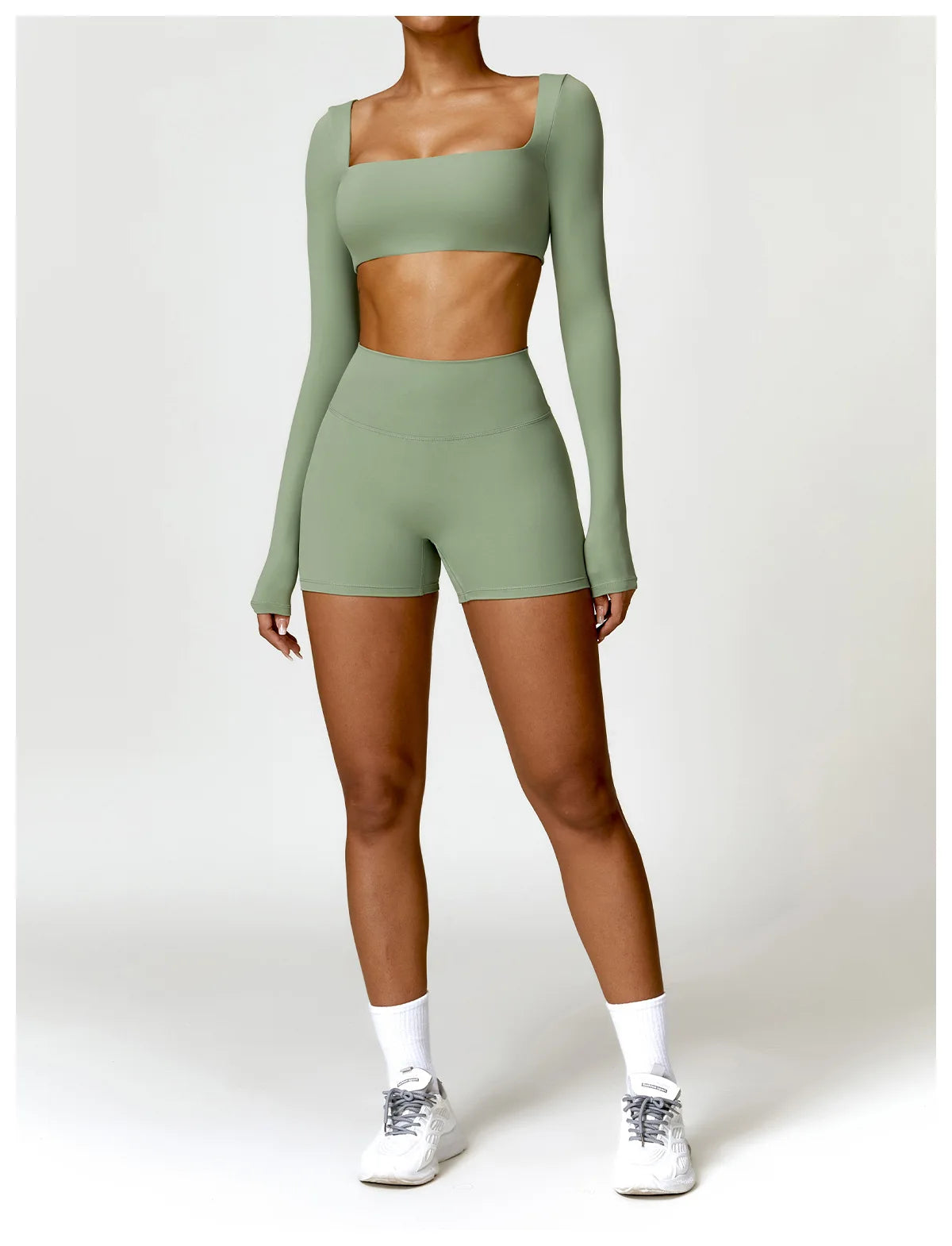 Women's Quick-Dry Square Neck Sports Crop Top – Long Sleeve Gym & Yoga Activewear