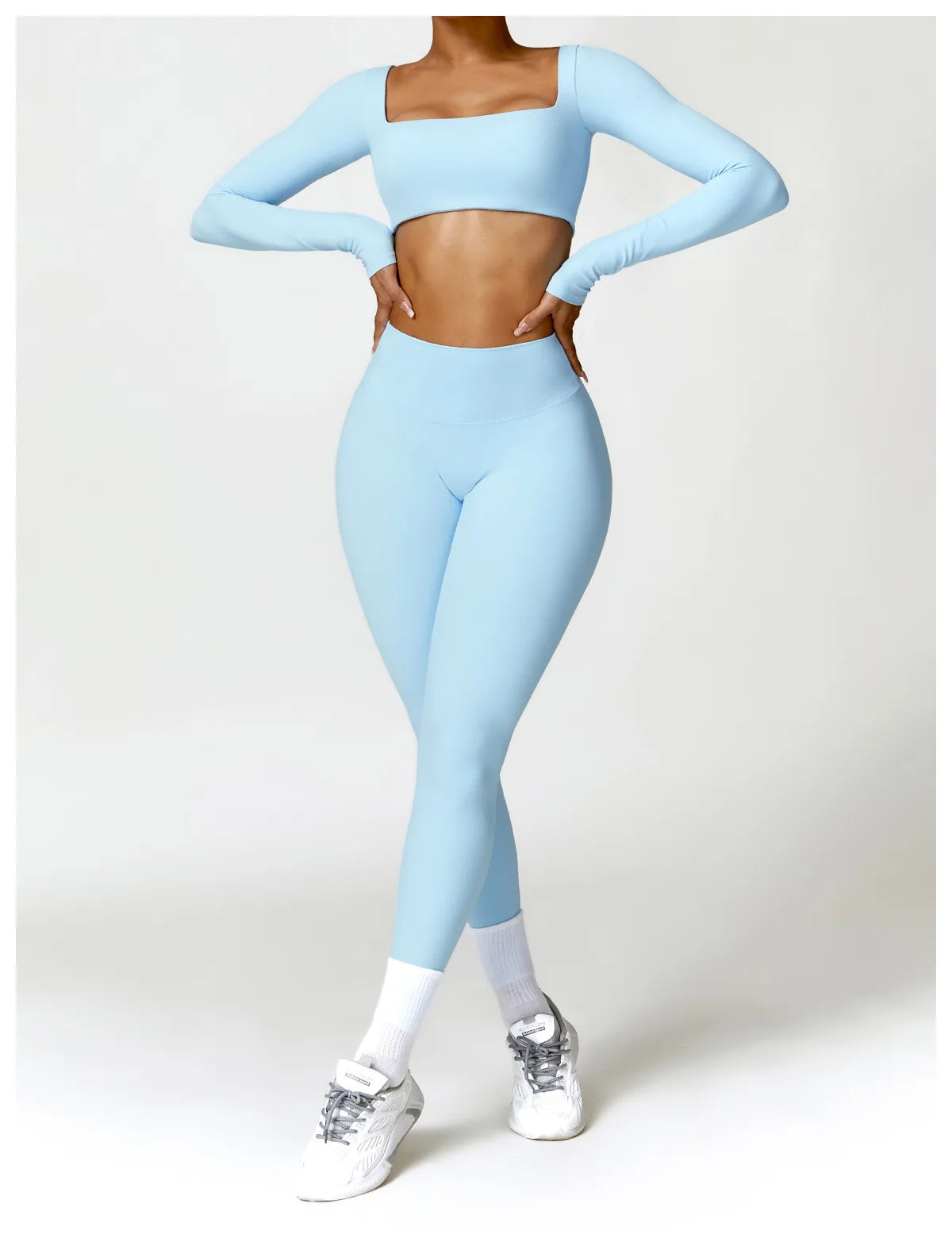 Women's Quick-Dry Square Neck Sports Crop Top – Long Sleeve Gym & Yoga Activewear