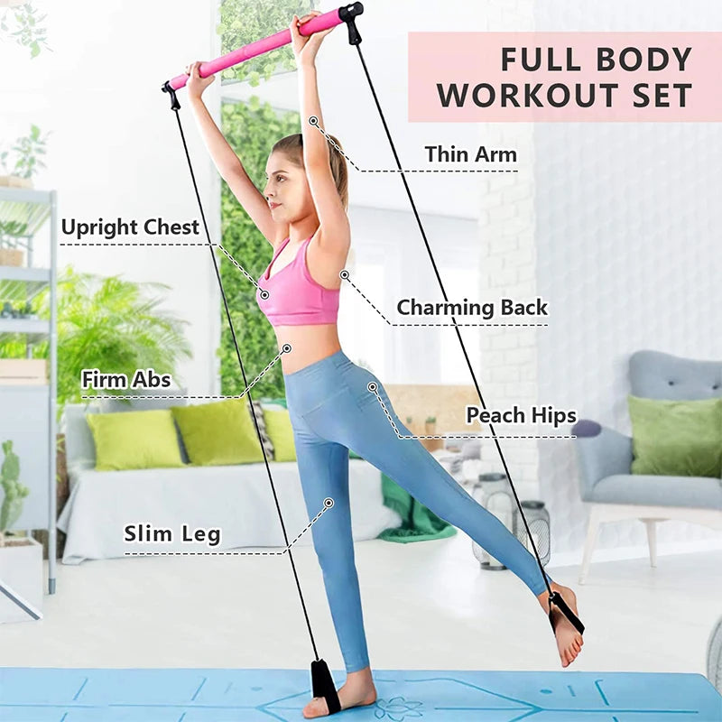 Multifunctional Pilates Bar Kit – Fitness Bar with Resistance Bands for Full Body Home Workouts