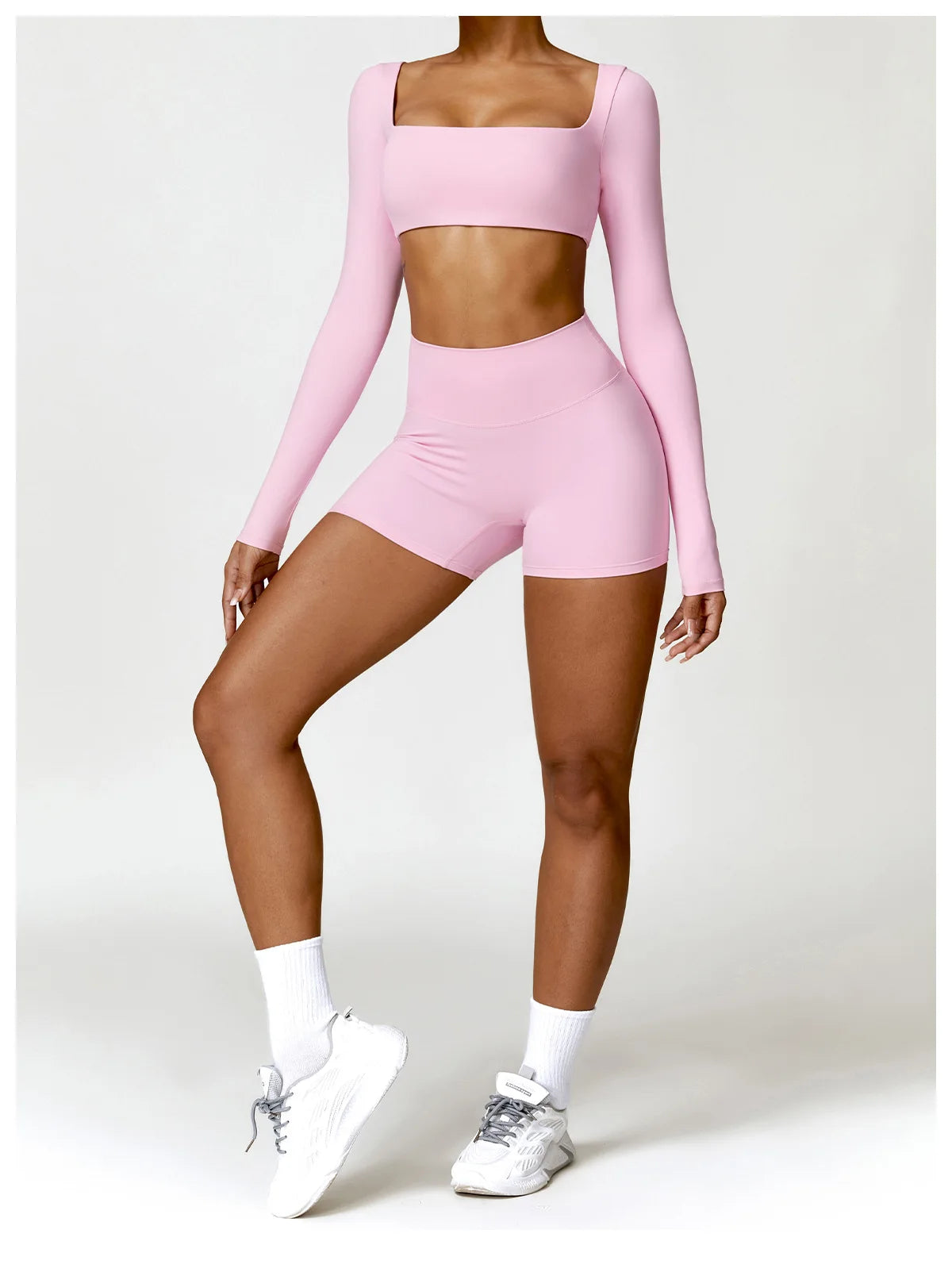 Women's Quick-Dry Square Neck Sports Crop Top – Long Sleeve Gym & Yoga Activewear