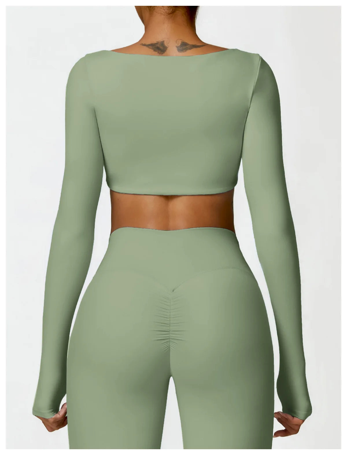 Women's Quick-Dry Square Neck Sports Crop Top – Long Sleeve Gym & Yoga Activewear
