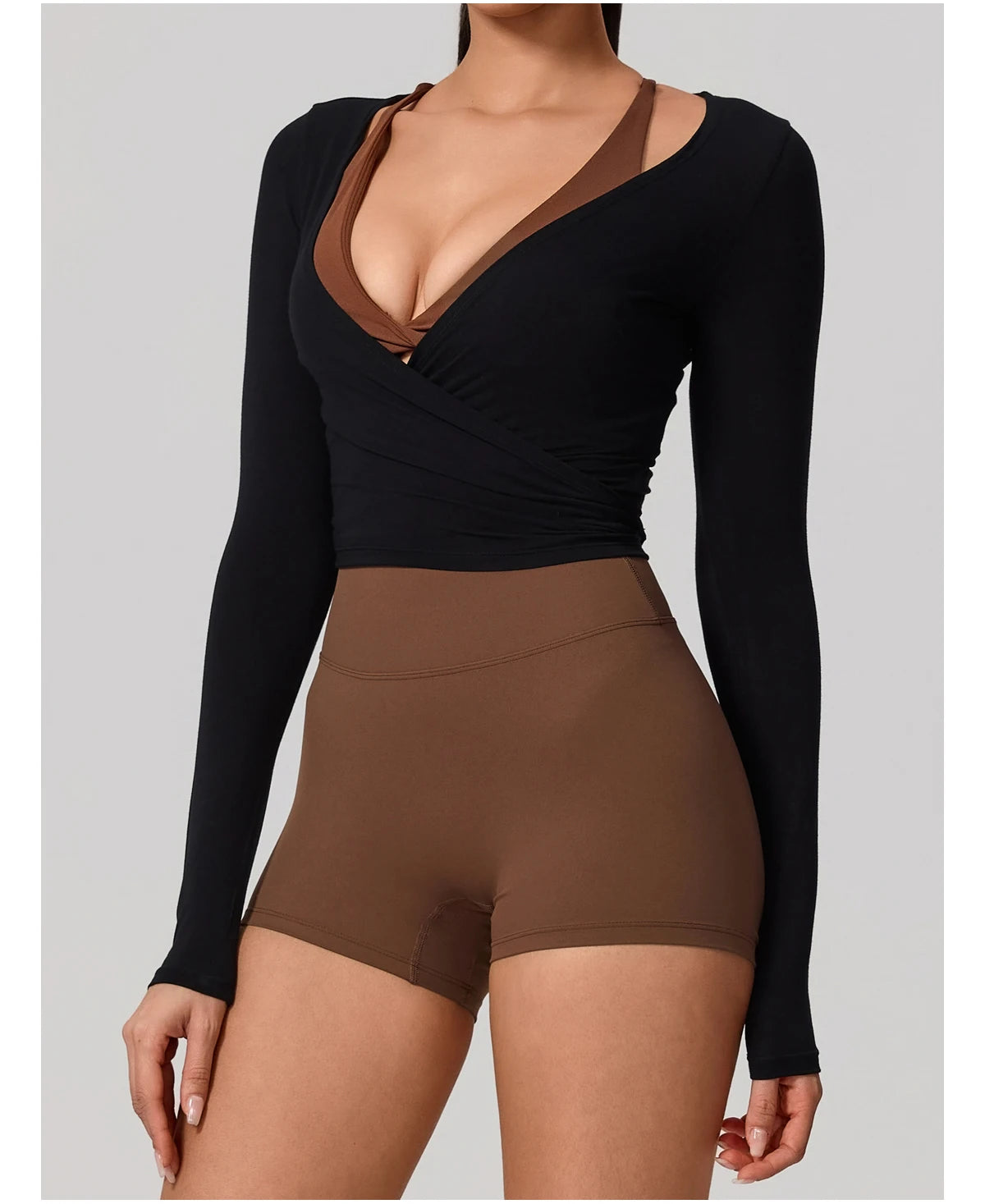 Women's Long Sleeve Yoga Wrap Top – Breathable Quick-Dry Sportswear for Pilates & Dance