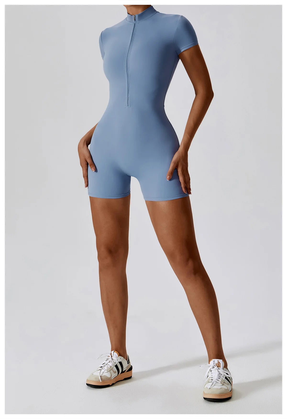 Summer Zipper Yoga Jumpsuit – Women’s Short Sleeve Push-Up Fitness Bodysuit