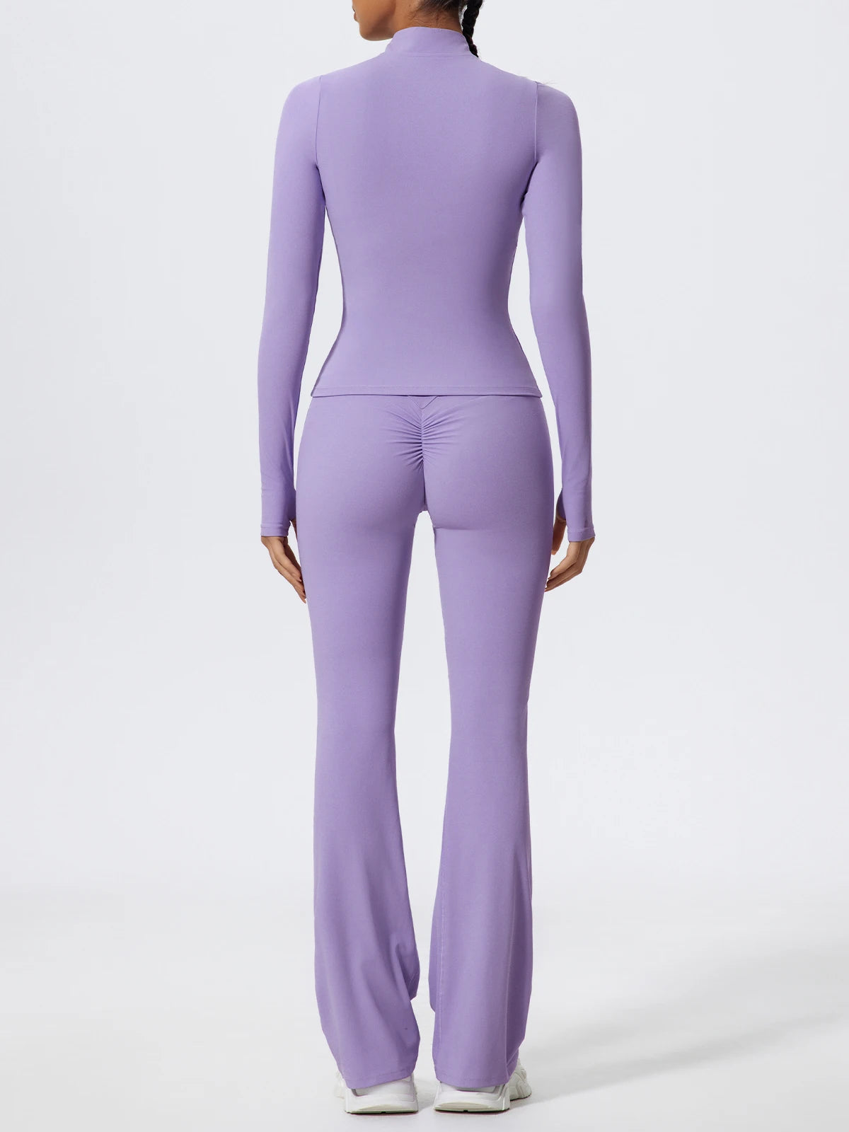Women's 2-Piece Half-Zip Yoga Set – Long Sleeve Sports Top & Flared Workout Pants