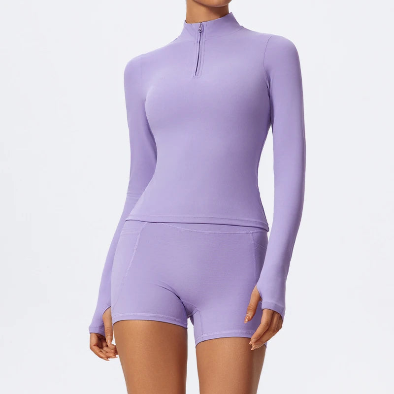 Women's 2-Piece Half-Zip Yoga Set – Long Sleeve Sports Top & Flared Workout Pants